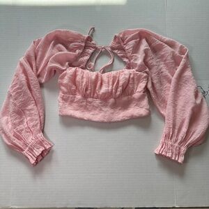 Princess Polly Orione Long Sleeve Pink Crop Top Tie Open Back